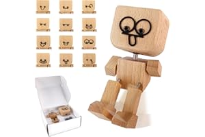 TOGETDREAM Schüttelmann aus Holz, Schüttelnde Holzmann-Figur mit 12 Ausdrücken Handgefertigter Wackelnder Holzmann Charmante Kleine Holzfigur Wackelfigur Auto für Armaturenbrett Autozubehör Schreibtisch Deko