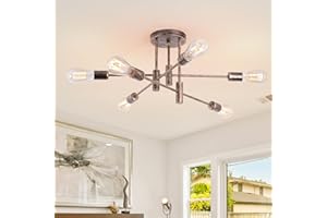 JIINOO Lampadario Sputnik Moderno, Plafoniera Vintage a 6 Luci Metà Secolo Semi Incasso per Camera Da Letto, Sala Da Pranzo, Soggiorno, Cucina, Ufficio, Bronzo