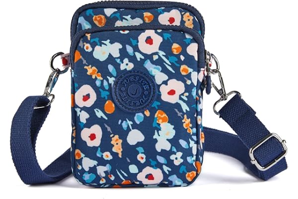 LaRechor Petite Sac Bandoulière en Nylon Sac Téléphone Portable Mini Sacoche Femme Fille 3 Compartiments Pochette Bandouliere à Fleurs pour Voyage