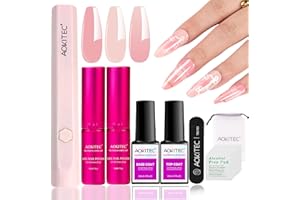 Aokitec Gel Nail Kit with UV Lamp: 2 Colors Gel Nail Polish Kit Mini Salon, Base & Top Coat and Nail File, Nudes Pink Gel Polish Set DIY Travel Nail Art Manicure Set for Women