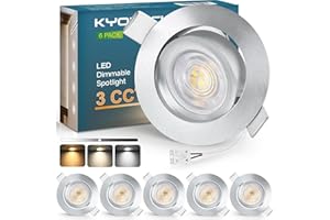 KYOTECH 3CCT Faretti LED da Incasso per Cartongesso Dimmerabile 68-75mm, 5W 550LM 230V Faretto Incasso Ultra Sottili, IP44 Faretti da Incasso Ruotabile a 45° per Bagno, Set di 6 Alluminio Spazzolato