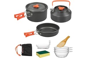 Yeqqzq Camping Cookware Set, Cooking Utensils with Camping Pot Kit, Camping Frying Pan and Teapots for Outdoor Cooking Hiking Travelling for 2-3 People Picnic,Travel