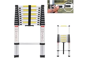 BOWOSE Telescopic 3.2M Multi Purpose Ladder Light Weight Aluminum DIY extendable Straight Portable Kit for Home Loft Office, UK Stock