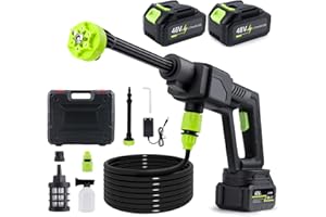 Akku Hochdruckreiniger,48V,6L/Min,Mobiler Hochdruckreiniger mit 2 x 10000mAh Wiederaufladbarem Akkus,6-in-1-Düse und 5M Schlauch,40Bar Mobiler hochdruckreiniger Pistole für Autos, Fenster, Rasen