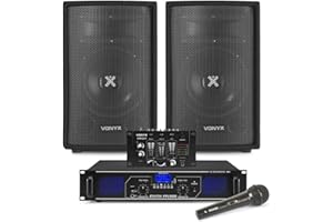 VONYX SL8 Home DJ Setup - Complete Bedroom DJ Set with 8" Passive Speakers, Fenton FPL500 Bluetooth Amplifier, STM-2211 Mixer & Microphone for Beginner DJs & PA Use