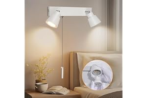 TaFiCo 2 Way White Wall Lights with Pull Cord Switch GU10 - Modern Pull Cord Light Switch 350° Rotatable - Indoor Wall Sconce Lights for Bedroom Bedside Living Room Kitchen Desk - Bulb Not Included