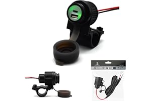 Cliff Top Motorcycle USB Socket Waterproof 36W PD USB-C And QC 3.0 Charger With Magnetic Power Switch, Dual-Port Phone Charger For 7/8'' And 1'' Handlebars, Prevents Battery Drain