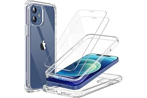 ‎JETECH JETech Etui dla iPhone 12/12 Pro 6,1 Cala z 2 Sztuki Szkło Hartowane Ochraniacz Ekranu, 360 Pełne Ciało Odporny na Wstrząsy Bumper Telefonu Case Ochronny Przezroczyste Tyłem (Przezroczyste)