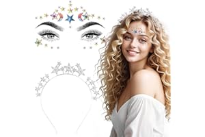 NATURAS BOUQUTIS Haarreif Sterne Glitzer, Haarschmuck Damen, Haarreif Karneval Accessoires Damen mit Strasssteine Gesichtstattoo,Haarreifen Glitzer Karneval der Stars Kopfschmuck für Festival Party Braut Brautjungfern