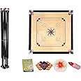 WRF Superior Matte Finish Practice Carrom Board for Serious Professional Practice with Coins Striker and Powder Black New (WRF 32 Inch with Stand WR-2)