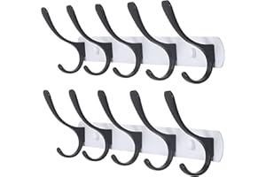 SKOLOO Moderno Perchero de pared ganchos, 5 Ganchos, 2 unidades, Metal, para colgar abrigos, chaqueta, mochila, sombrero, negro sobre blanco
