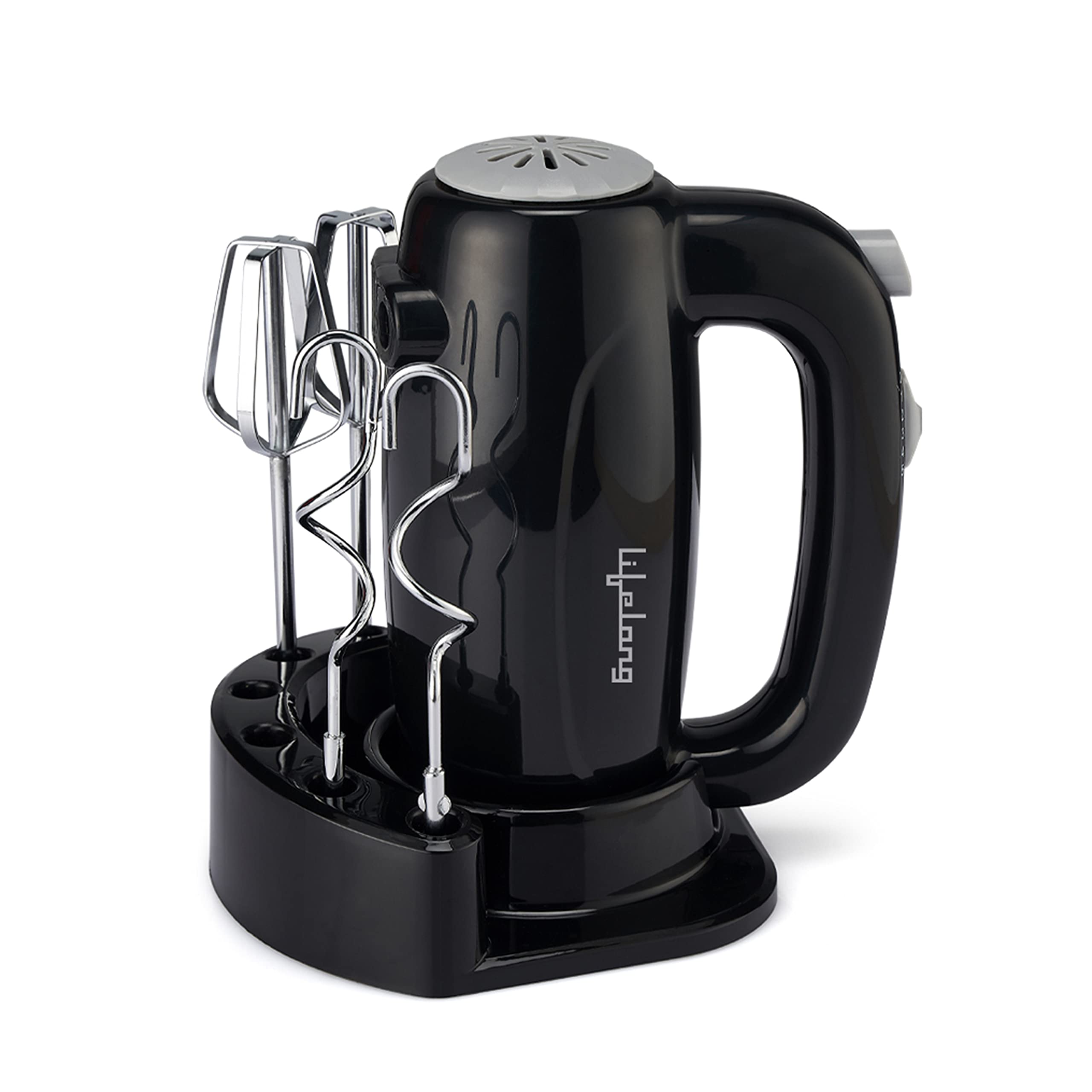 Lifelong LLHM02 300 W Regalia Plus Hand Mixer with Stand for Mixing Cake Batter and Atta | 2 Dough Steel Hooks, 2 Whiskers/Beaters (1 Year Warranty, Black)