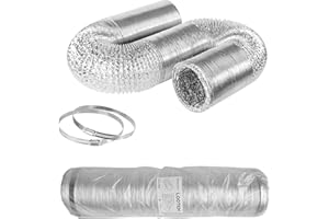 LOOTICH Tubo Flexible de Aluminio Ø102mm Longitud 8m para Conducto de Aire de Ventilación Sistemas con 2 Abrazaderas de Acero