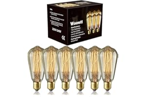 Woowtt Edison Light Bulbs 6 Pack Classic Antique Bulb Style - Amber Warm - Dimmable - ST64 60W