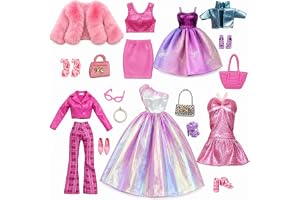 Zouonou 19-TLG. Dockkläder set för 29–30 cm dockor outfit tillbehörsset | Mångsidiga stylingmöjligheter med klänningar, skor och väskor för kreativa rollspel