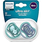 Philips Avent Ultra Air Pacifier, 18 Months+, for Male Babies, 2&rsquo; Pack, Orthodontic Silicone, Large Air Hole, Microwave St