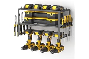 Yeabett Werkzeug Wandhalterung, Akkuschrauber Halterung, Werkzeugspeicher Aufbewahrung, 3 Ebenen WerkzeugstäNder mit Schraubendreher Halter 4 Bohrerhaltern für Garage, Kfz Werkstatt, 42 * 20 * 24cm