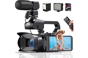 ACTIVERGE Caméscope 4K Caméra Vidéo HD 60FPS 64MP Autofocus Vlog Caméra, WiFi Webcam 18X Zoom Caméscope Numérique 4" Écran Tactile Camera Youtube avec Microphone, Stabilisateur, Télécommande, Carte SD 64 Go