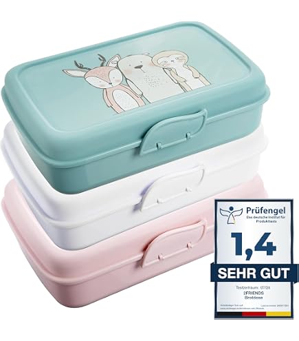 Brotdose Kinder Mit Fächern – Eco Modell, 3er Set, BPA-frei, Mikrowellengeeignet, Mit Clickverschluss & Silicondichtung