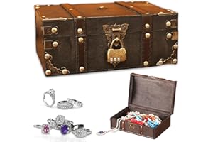 GBKDQQ Drewniana skrzynia na skarby w stylu vintage, 24 x 17 x 9,5 cm, skrzynia na skarby z zamkiem szyfrowym, na urodziny dziecka, drewniana skrzynia do przechowywania, dekoracja