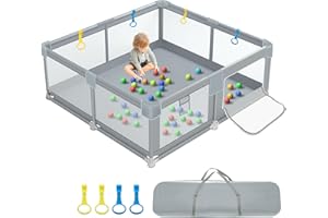 IBVIVIC Laufstall Baby 200x200cm, Laufgitter Baby Playpen Kind Spielstall Krabbelgitter mit atmungsaktivem Netz und Tür, Große Sicherheitsspielplatz, Grau