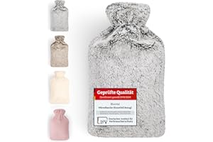 ‎BLUMTAL Blumtal Premium Wärmflasche mit Bezug aus weichem Kunstfell 1,5l - Wärmeflasche aus Naturkautschuk - Wärmflasche Freundin Geschenk - Hot Water Bag Luxus - auslaufsichere Bettflasche Grau