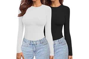 Ekouaer Damen 2 Pack Langarmshirt Rundhlas Unterhemd Layer Tee Warm Thermo Oberteil Slim Fit Basic Tops XS-XXL