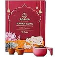 Rosier Havan Cups I Pack of 2 | 32 Cups | 1 Free Ceramic Cup Stand Gir Cow Dung | Dhuni for Pooja I 100% Organic Fragrance | Havan Cups for Pooja | Loban Dhoop (HALDI Chandan)