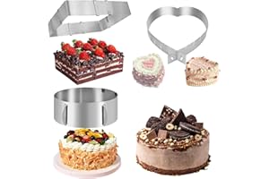 bssmmai 3 Pcs Cercle a Patisserie Extensible, Moule Rectangulaire Patisserie Reglable, Emporte Piece Coeur en Acier Inoxydable, avec 1 Pcs Poche a Douille + 6 Pcs Douille Patisserie