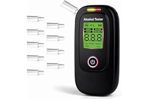 FIYAPOO Ethylotest Electronique Précis avec Écran LCD, Homologué Alcootest Électronique Haute Sensibilit pour Usage Domestique et Professionnel et 20 Jetable Embouchures 【Noir】