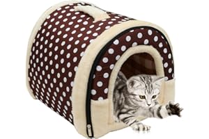 BEHOGAN Niche d'intérieur pour Chien, 37 x 32 x 30 cm, Niche pour Chat avec Coussin en Peluche, Panier Lavable 2 en 1, Chien Pliable pour Chatons, Chiots, Lapins et cochons d'Inde