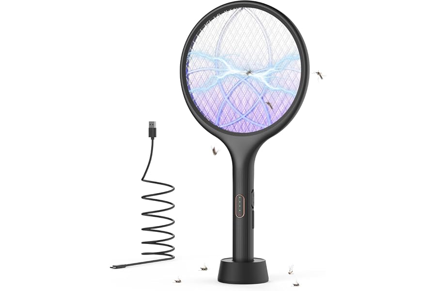 YISSVIC Elektrische Fliegenklatsche extra stark 4000V 2 in 1 USB C mit Akku Aufladbar Elektro Mückenklatsche mit UV Lichtfall