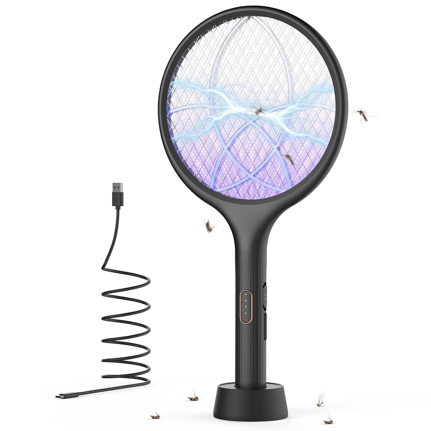 YISSVIC Elektrische Fliegenklatsche extra stark 4000V 2 in 1 USB C mit Akku Aufladbar Elektro Mückenklatsche mit UV Lichtfalle Schwarz 1 STK.