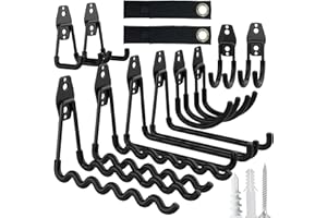 HSTMYFS 10 Pack Heavy Duty Garage Hooks with 2 Extension Cord Holder, Utility Steel Storage Hooks, Wall Mount Hooks & Tool Organiser Hanger, Hanging for Bike, Garden & Shed Tools, Ladder, Hose