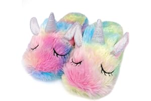 WAFUNNE Kids Unicorn Slippers Fluffy for Girls Boys Children's Indoor Slip-On Shoes Home Plush