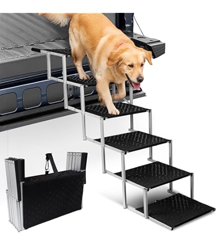 Hondenhelling voor de auto, inklapbaar, 5 treden, instelbare hoogte 44-72 cm, gewrichtsvriendelijke helling, ondersteuning tot 100 kg, voor kleine, middelgrote en grote honden, antislip hondentrap