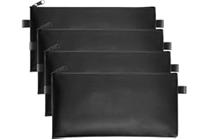 NSWAYY 4 Pezzi Busta Porta Soldi, 29 x 15.5cm Borsa da Banca con Cerniera, Borsa per Banconote in Pelle, Impermeabile Sacchetto del Documento per Affari, Casa, Scuola