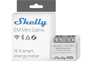Shelly EM Mini Gen4, Misuratore di Potenza Intelligente WiFi, 1 Canale, 16A, Domotica, Nessun Interruttore a Relè, Monitora il Consumo di Energia in Tempo Reale, Matter, Zigbee, Alexa & Google Home