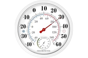 CHIVENIDO Indoor Outdoor Thermometer Hygrometer - 10 Inch Thermometer Room Temperature Garden Thermometer Outdoor Waterproof Wall Hanging Thermometer for Patio(White-color)