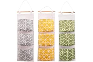 DOULEIN Sac de Rangement Suspendu ，3 Pièces Tissu De Lin Imperméable Organisateur Sacs Rangement Coton Lin avec 3 Poches pour Chambre Salle de Bain Cuisine