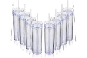 Volhoply 480ml plastique Skinny Gobelets Avec Couvercle et Paille Bulk 4 Pack, Isolé Double Paroi Bpa Free Matte Acrylique Gobelets, Glaçons de Voyage Party Cup,Cadeaux Diy(Claire,4 Set)
