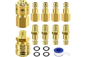 WOSHILAODS 15 Pcs Air Line Connectors 1/4 BSP Airline Fittings, Euro Airline Compressor Air Line Fittings KitAir Hose Connectors and Fitting Coupler Couplings Tools Plug Kit with Male Female Thread