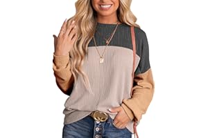 DUOEASE Jersey Mujer Cuello Redondo Oversize Textura Bloque de Color Camiseta Manga Larga Otoño