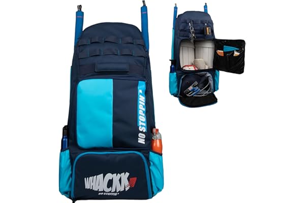 WHACKK Condor 89L Navy Blue Unisex Cricket Kit Bag Backpack Adult Size 2 Bat Shoe/Helmet Pocket Main Compartment 20" Leg Pad Player Edition Senior - Made in India