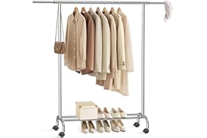 SONGMICS Porte-Manteau à roulettes, Portant à Vêtements Extensible en Métal, avec Étagère de Rangement Surélevée, 40 x (83-120) x 156 cm, Capacité Totale 45 kg, Argent HSR134E01