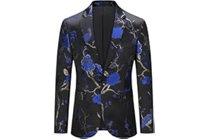 YOUTHUP Chaqueta de Esmoquin con Bordado para Hombre un Botón Floral Chaqueta de Traje Blazer