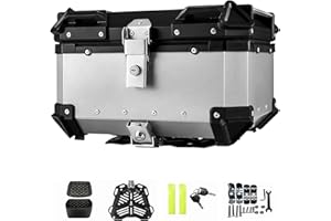 OAMGER Baúl de moto, impermeable, para parte trasera de moto, con cierre de seguridad, para guardar cascos, de aluminio, para la mayoría de motos y maxiscooters (65 l, plateado, B)