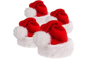 DERAYEE 4 Pack Santa Hat Unisex Velvet Fabric Christmas Hat for Adults Teens(Red&White)