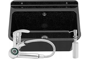Granitan Ausgussbecken für Garage Keller Werkstatt - Universal Waschtrog mit Siphon, Waschtischbatterie und Seifenspender für Küchenspüle - Waschbecken Wandmontage aus Polypropylen - 61x41x30 cm