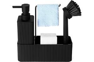AJEUNGAIN Set med Tvåldispenser för Kök och Diskmaskin Svart, disktvåldispenser för kök, Diskning Organisering med Borste, Svamp, Disktrasställ